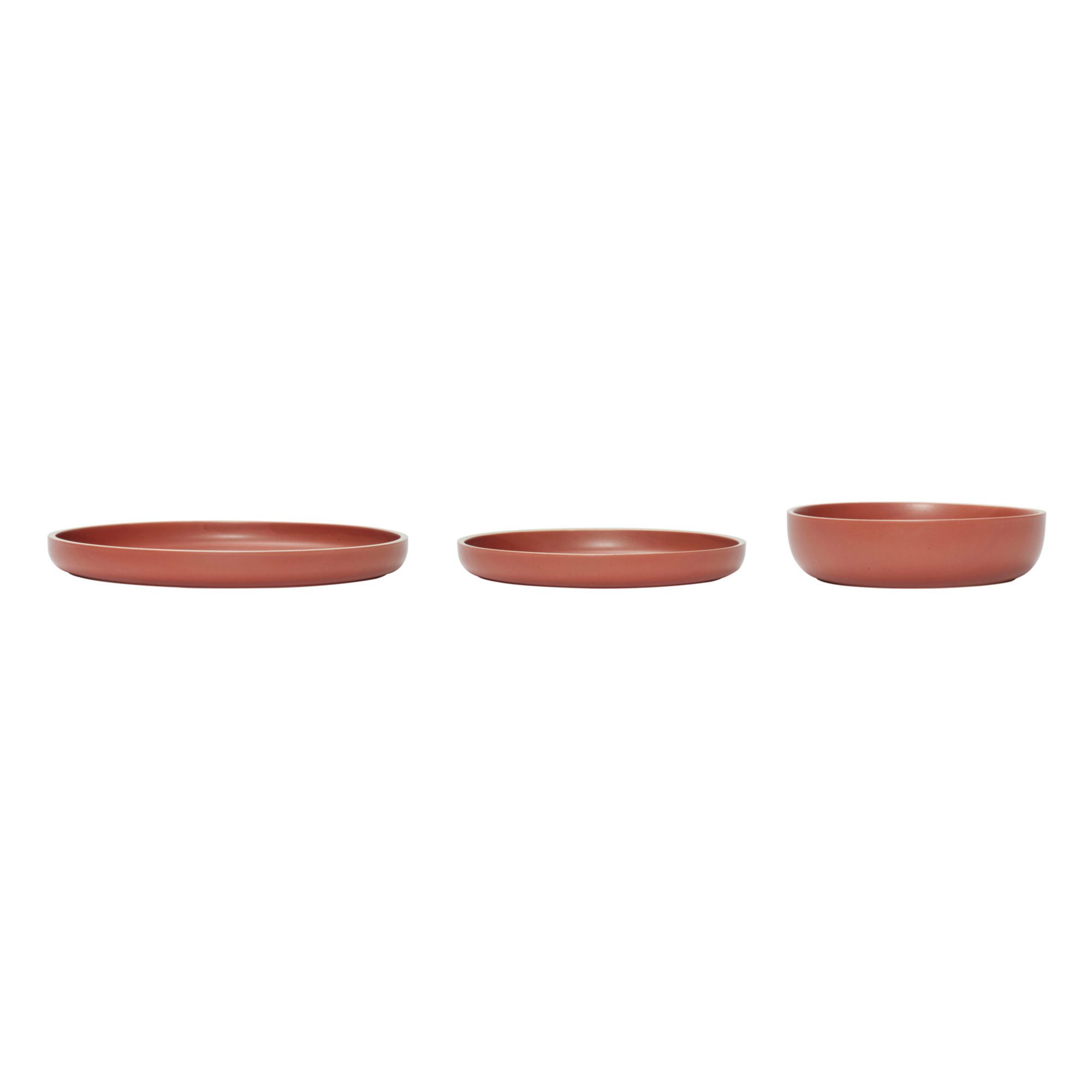 Hubsch - Bol en céramique - Set de 3 - Rouge brique
