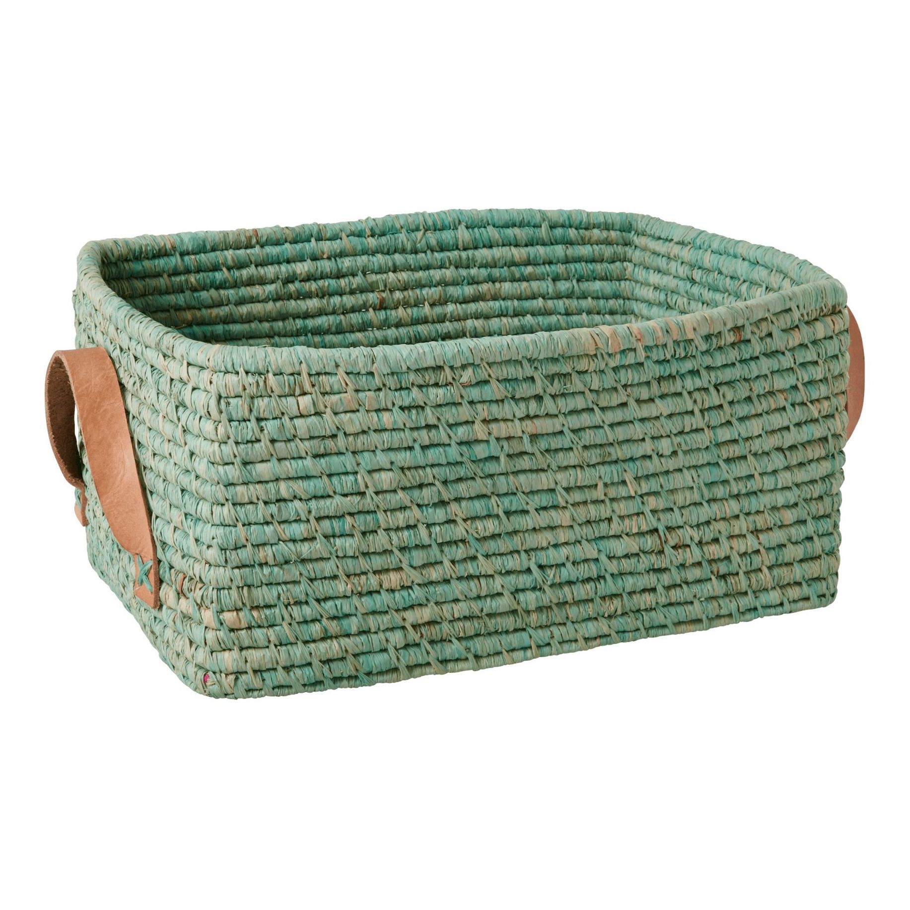 Rice - Panière rectangulaire en raphia - Vert Menthe