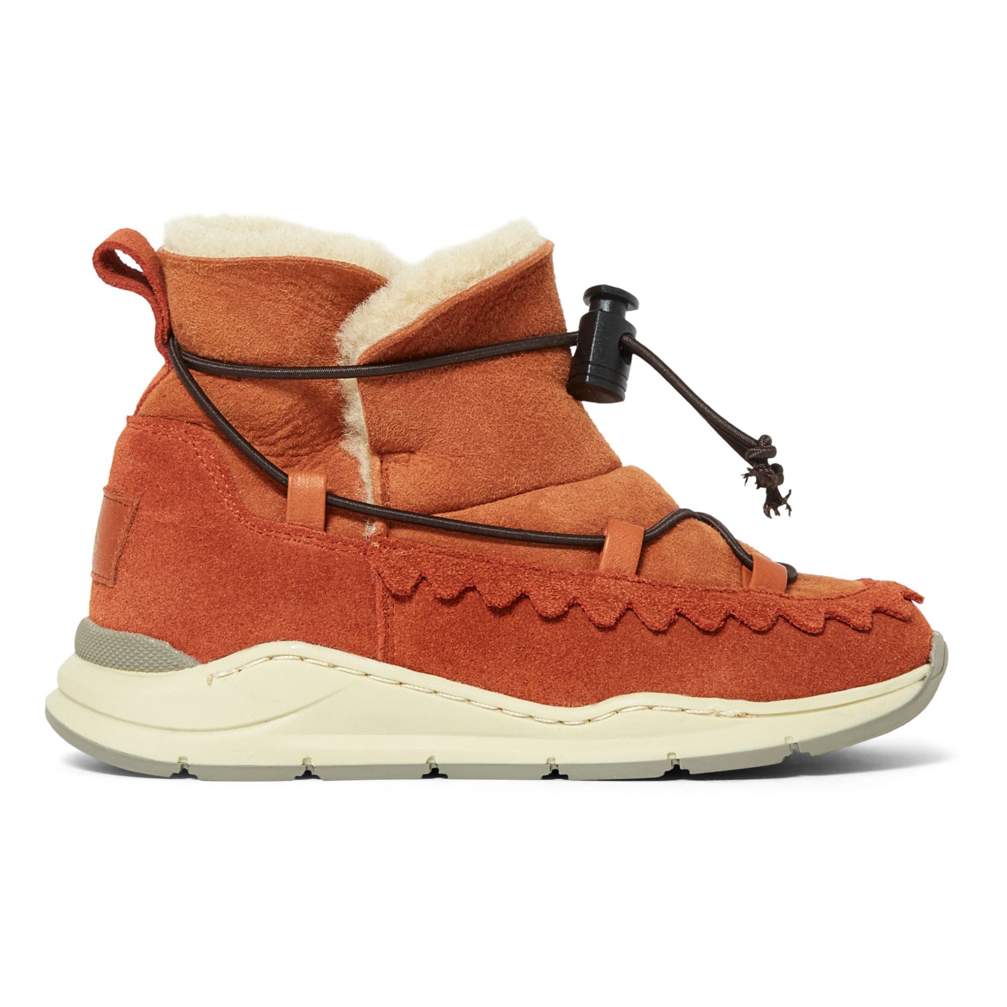 Fur-Lined High-Top Sneakers Apricot- Product image n°0