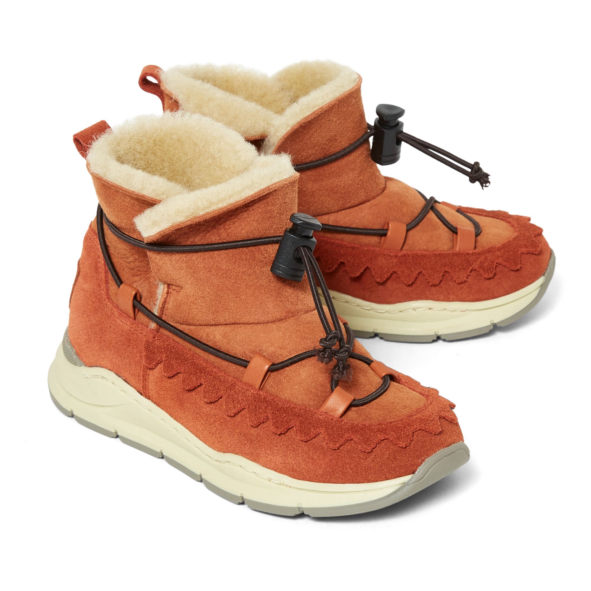Fur-Lined High-Top Sneakers Apricot- Product image n°1