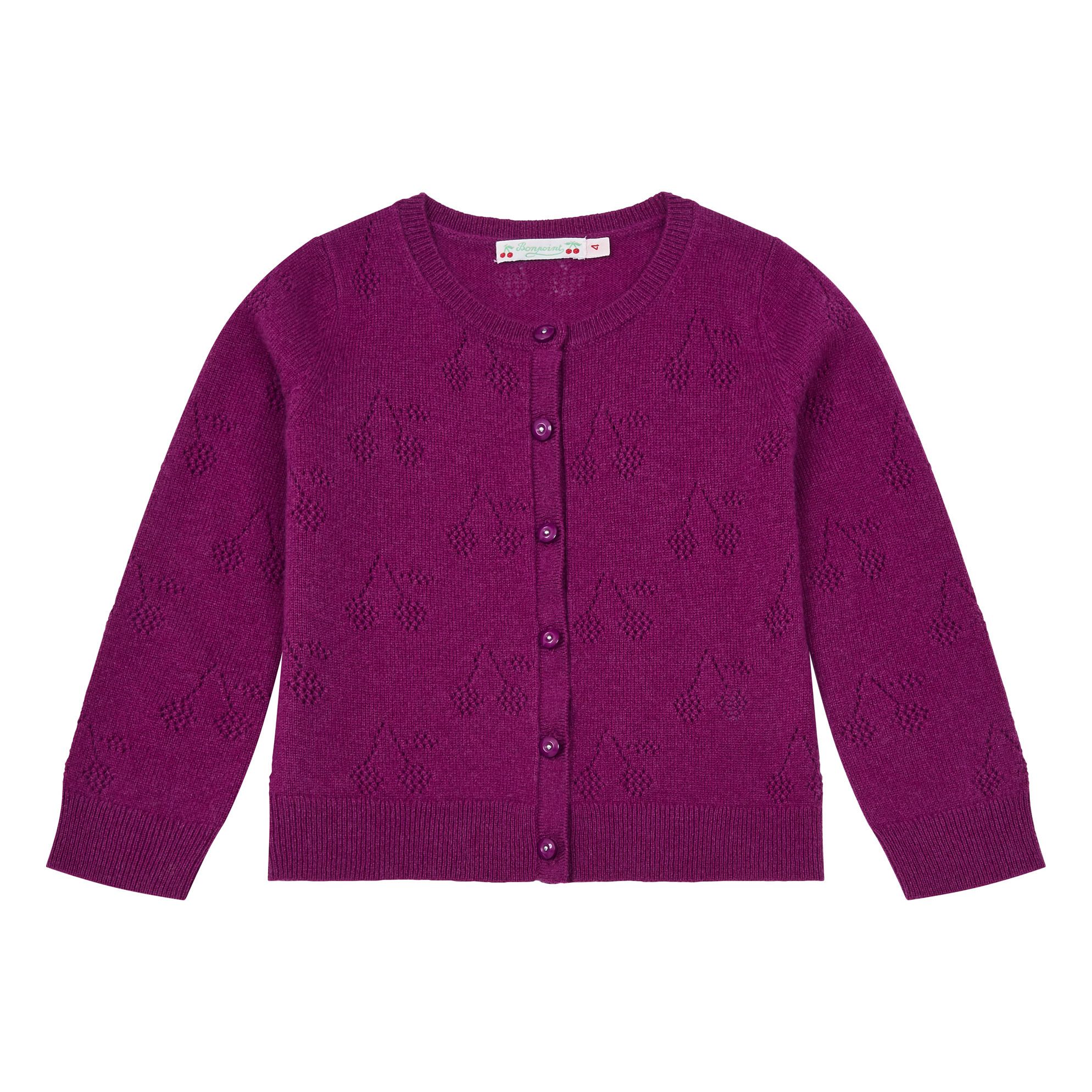 Bonpoint - Cardigan Cachemire Cerises Ajourées Thindra - Fille - Rose fuschia