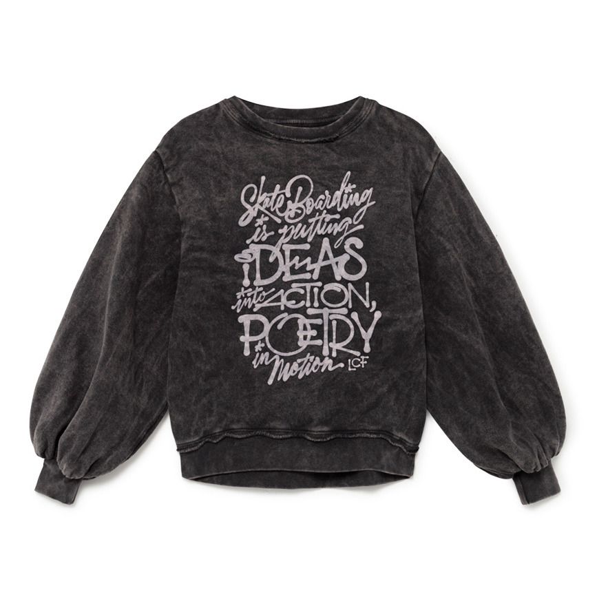 Little Creative Factory - Sweat Manches Ballons Graffiti Coton Bio - Fille - Gris foncé