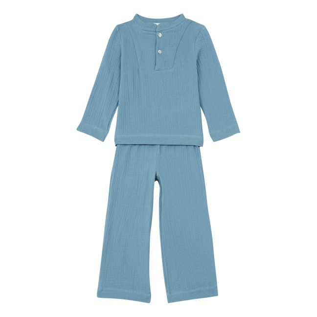 Deli Organic Cotton Muslin Pyjamas Grey blue