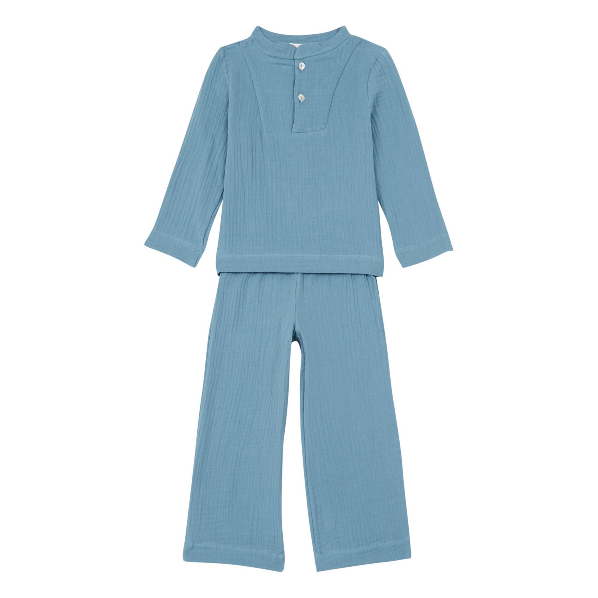Risu Risu - Pyjama Deli Double Gaze de Coton Bio - Fille - Bleu gris