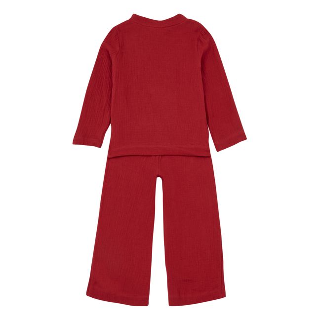 Pijama Deli de doble gasa de algodón orgánico Rojo