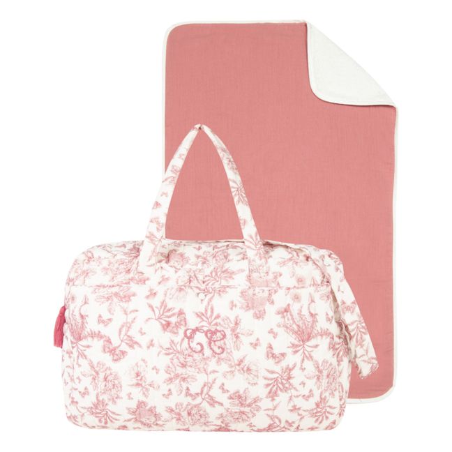 Toile de Jouy Changing Bag and Mat Pink