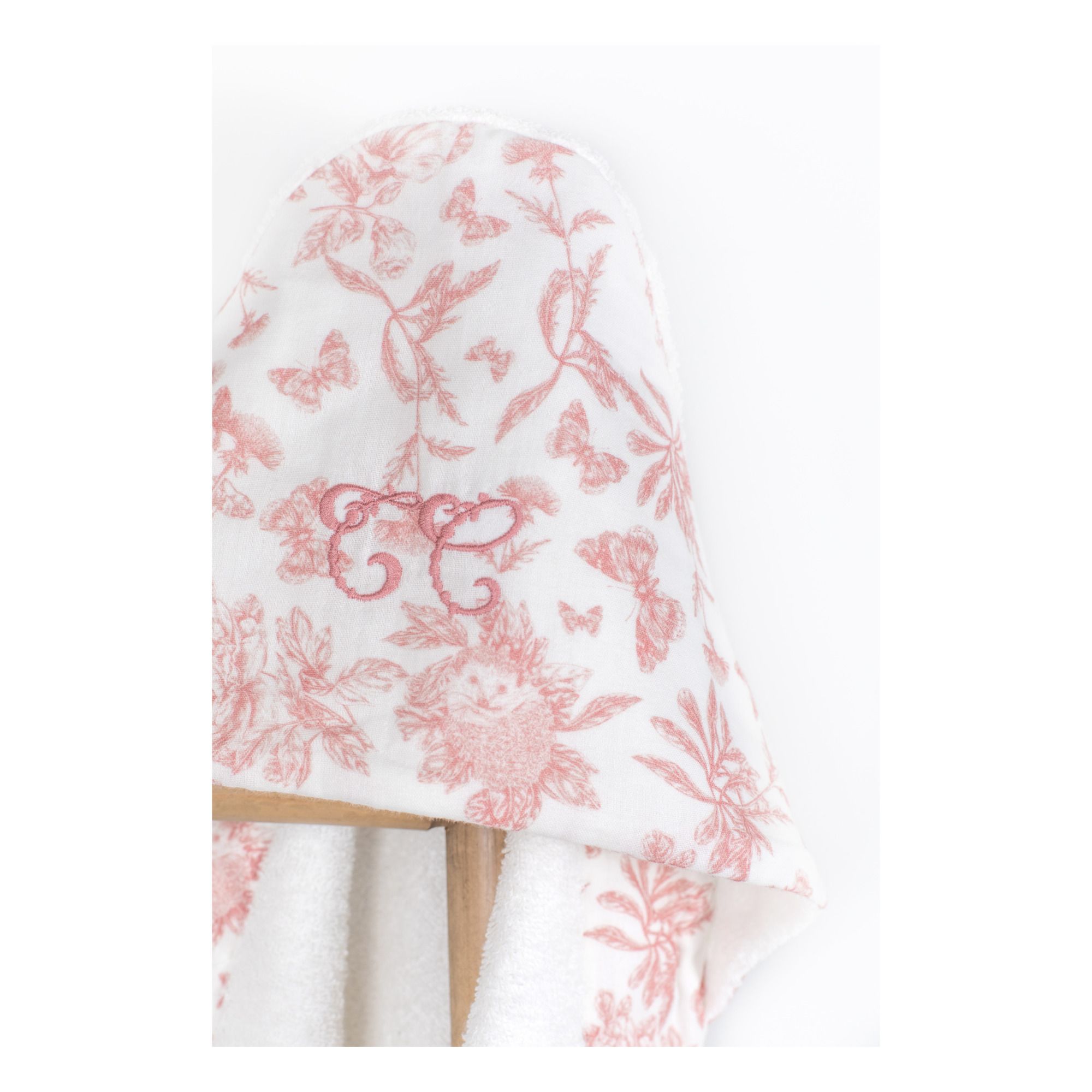 Capa de baño de tela toalla Toile de Jouy Rosa Melocotón- Imagen del producto n°4