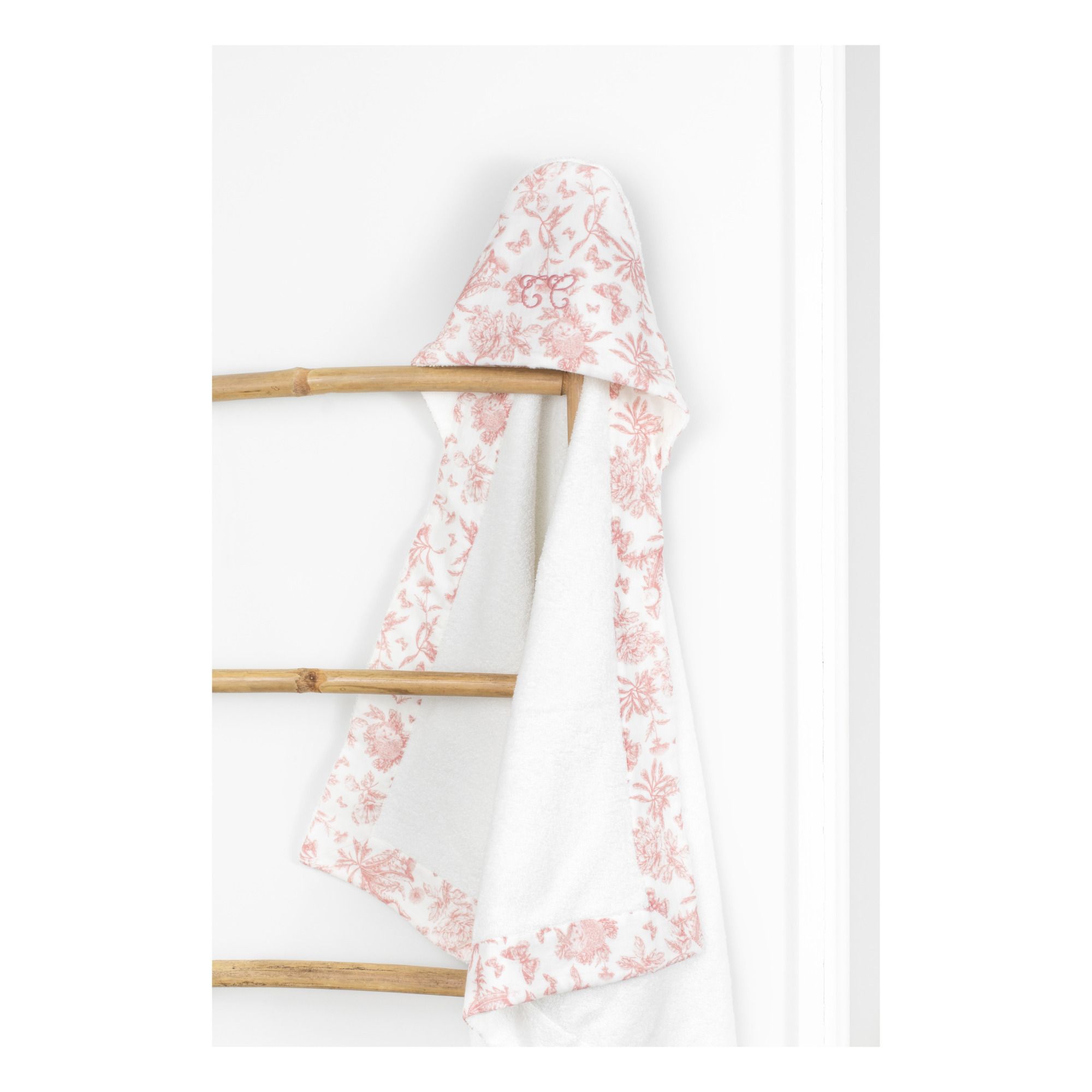 Capa de baño de tela toalla Toile de Jouy Rosa Melocotón- Imagen del producto n°5