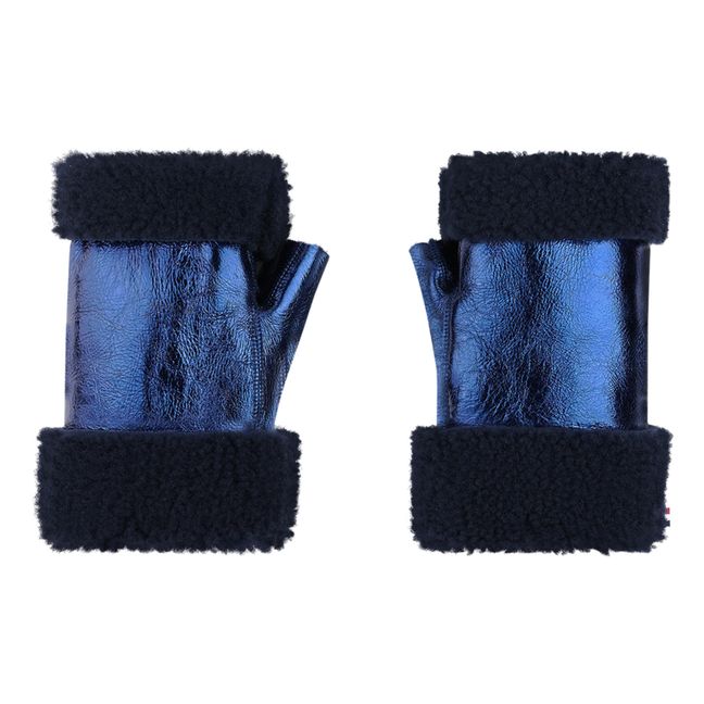 Manoplas con forro de lana merino metalizadas - Colección Adulto - Azul Marino