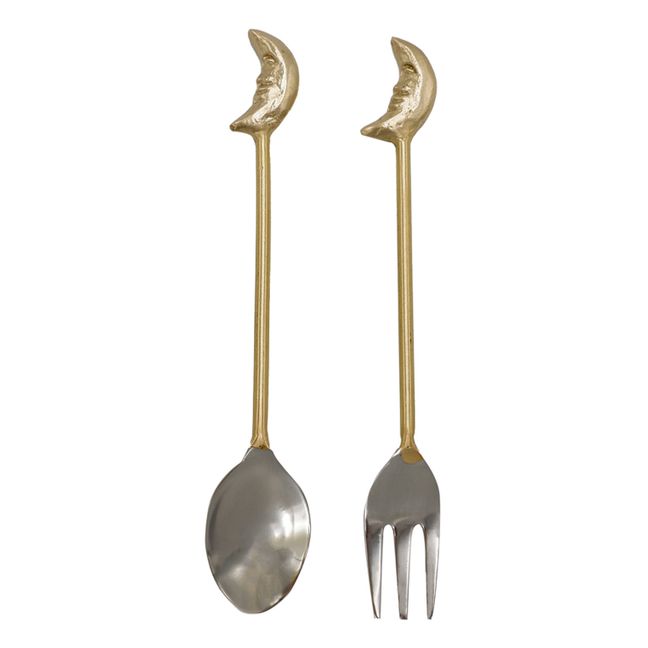 Moon Dessert Fork & Spoon - Set of 2 Golden brown