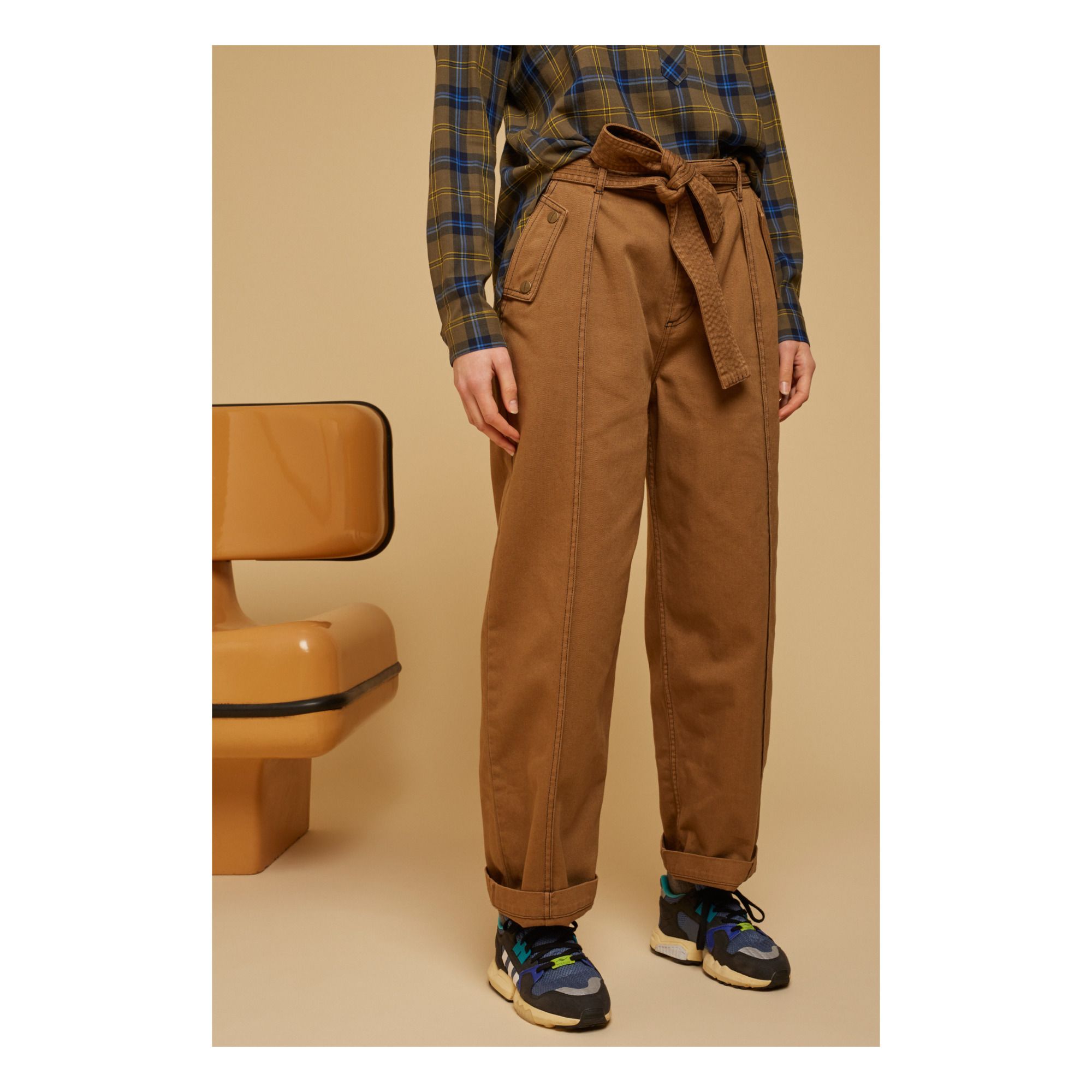 Raphia Belted Trousers Camel Chloé 