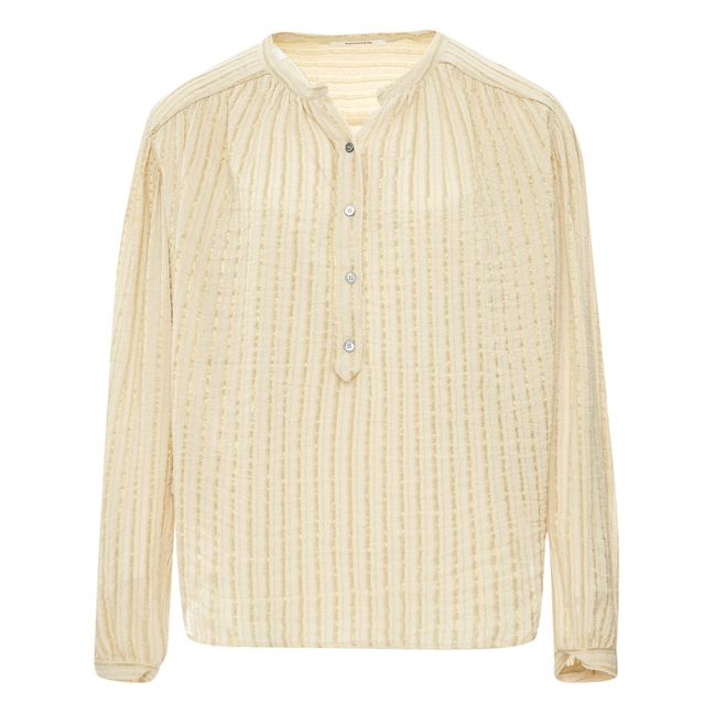 Striped Cotton and Wool Blouse  Ecru