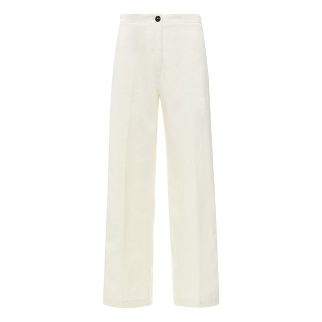 Pantalon Toile de Coton et Laine Blanc