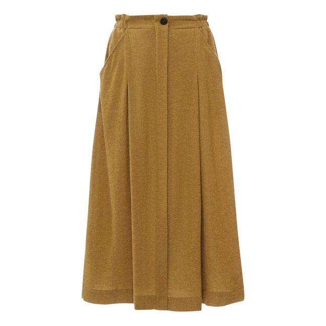 Wool Etamine Midi Skirt  Ochre