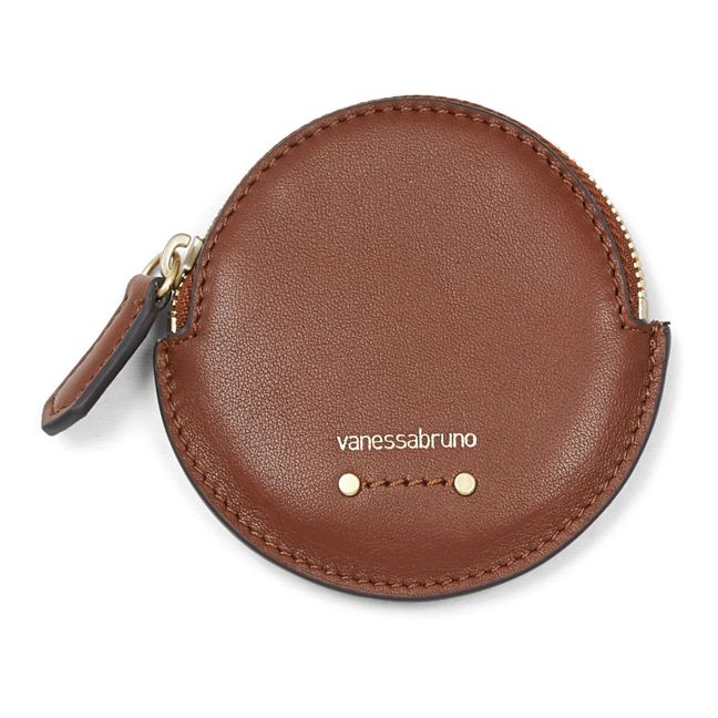 Round Leather Coin Purse Cognac