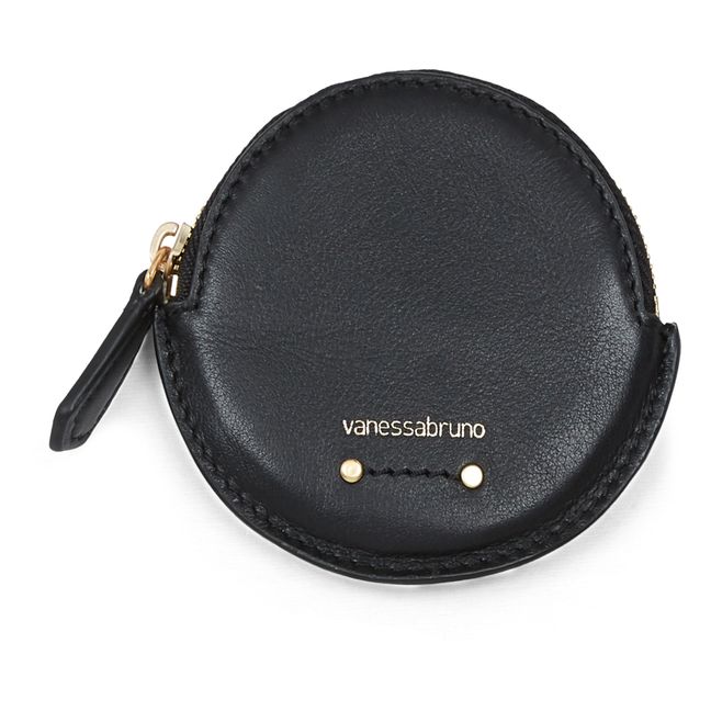Round Leather Coin Purse Black