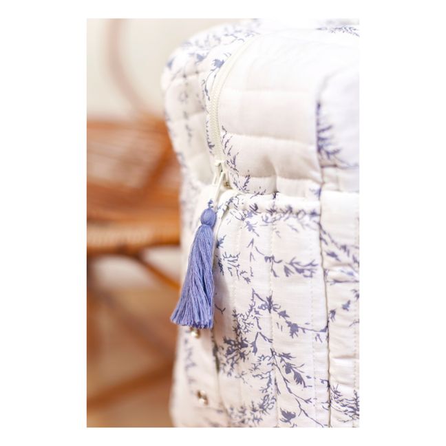 Leaf-Print Changing Bag & Blanket Navy blue