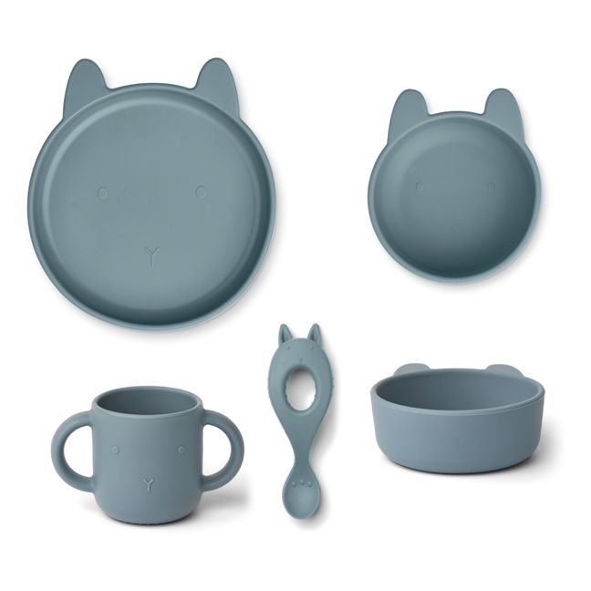 Set vaisselle Vivi en silicone - Set de 4 | Bleu