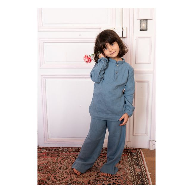 Pijama Deli de doble gasa de algodón orgánico Azul Gris