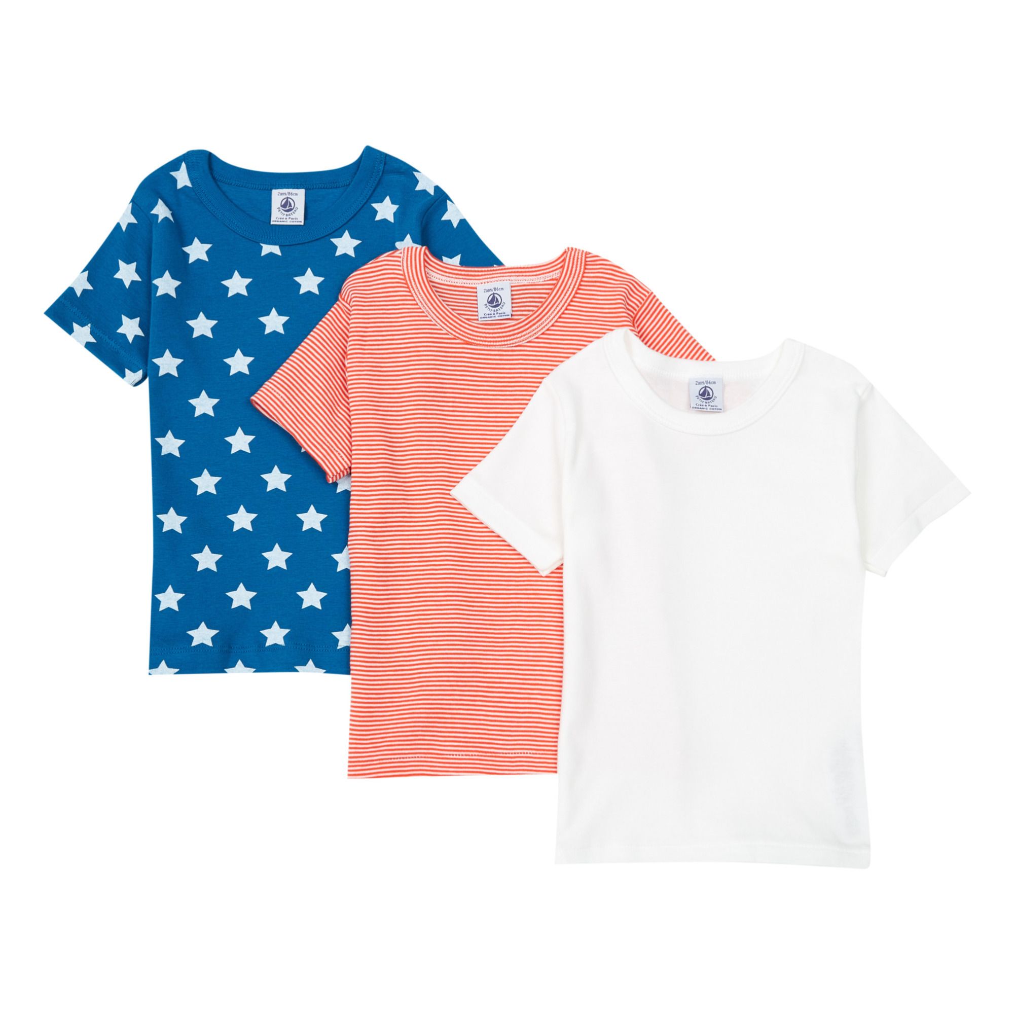 Petit Bateau - Lot 3 T-Shirts Etoiles Coton Bio - Fille - Rouge