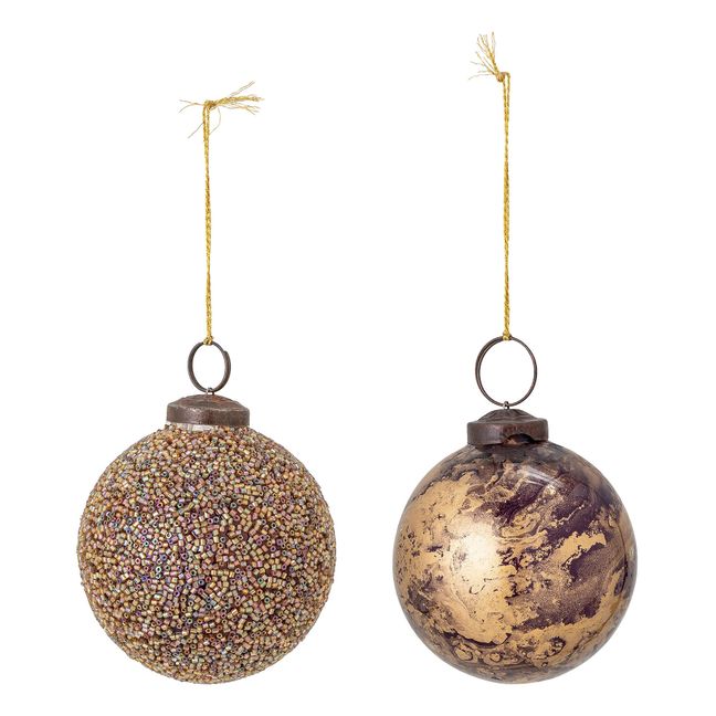 Marbled Christmas Baubles - Set of 2 Gold