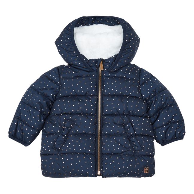 Floral Waterproof Recycled Nylon Down Jacket with Fleece Lining Midnight blue