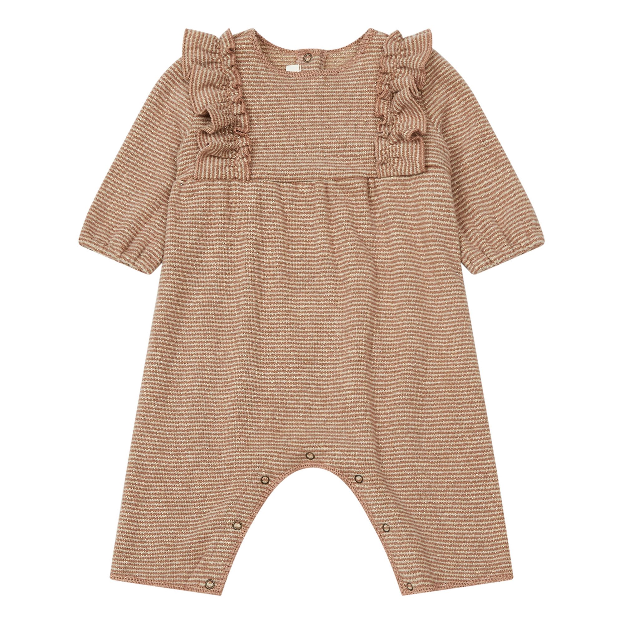 Zhoe & Tobiah - Combinaison Maille Rayée Lurex Volants - Fille - Rose pâle