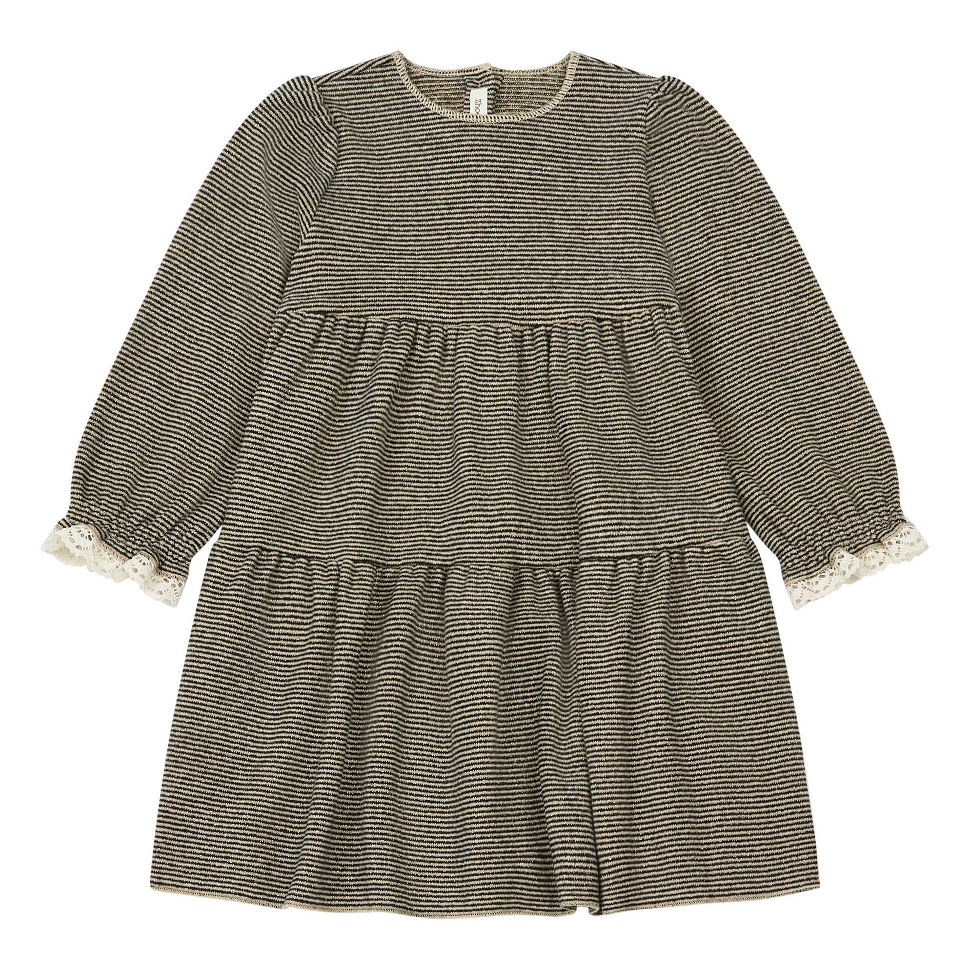 Zhoe & Tobiah - Robe Maille Rayée Lurex - Fille - Gris anthracite