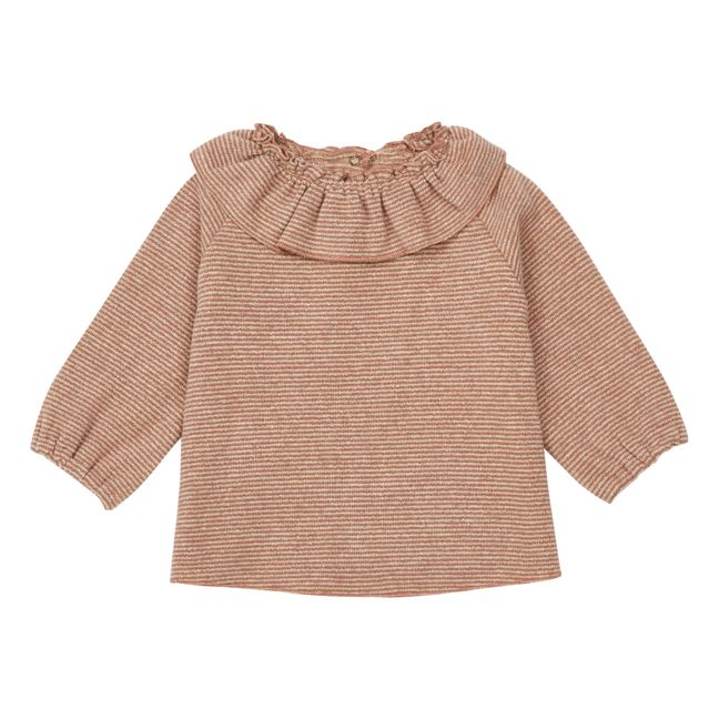 Pull Maille Rayé Lurex Col Rose