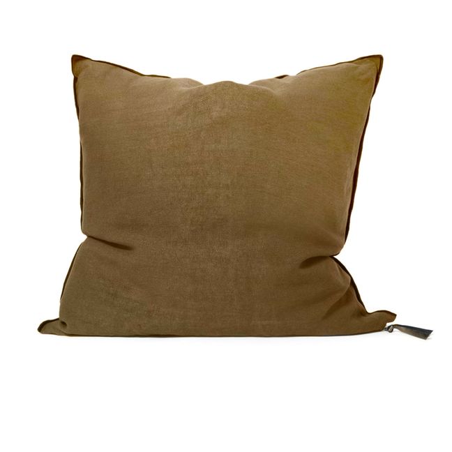 Vice Versa Black Line Stonewashed Linen Cushion | Bronze
