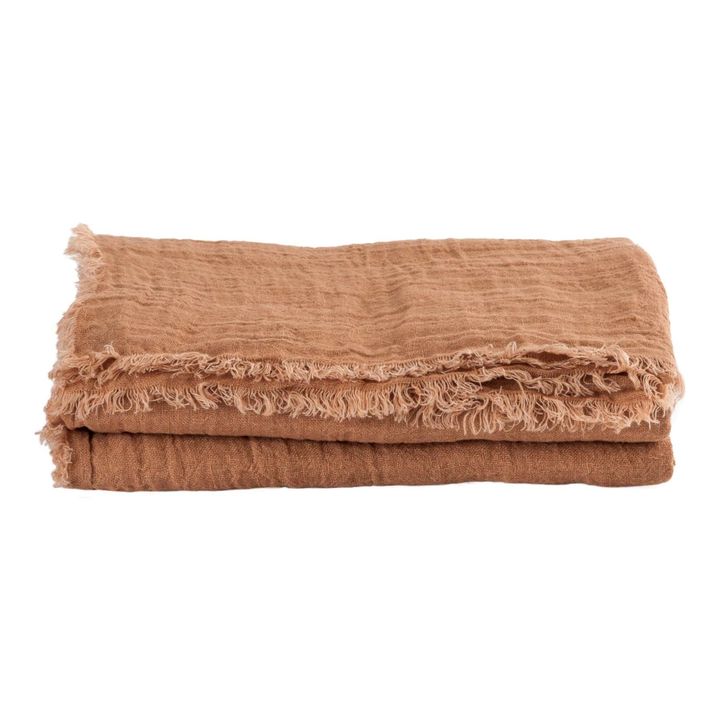 Vice Versa Washed Linen Muslin Fringed Curtain | Terracotta- Product image n°0
