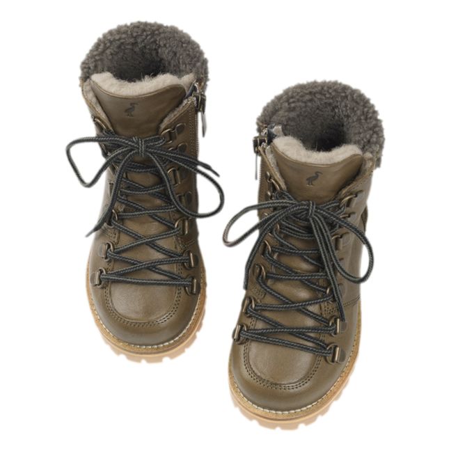 Sherpa-Lined Lace-Up Boots Olive green