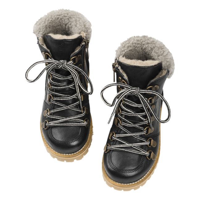 Sherpa-Lined Lace-Up Boots Black