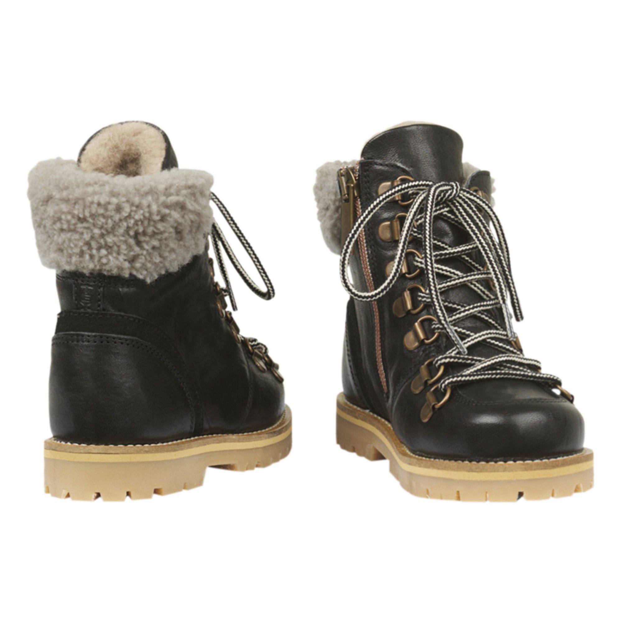 all black sherpa lace up boots