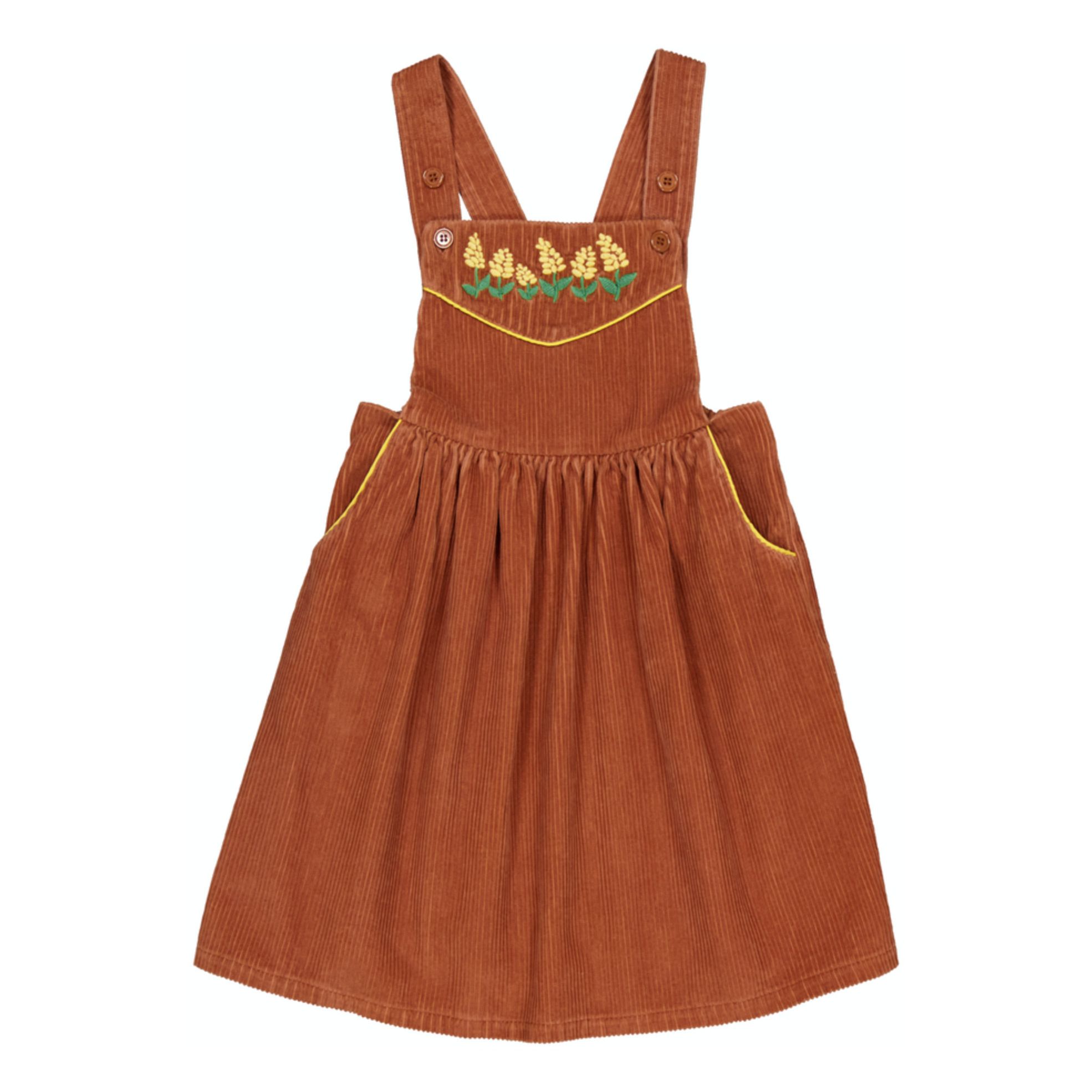 Hello Simone - Robe Tablier Velours Brodée Cosima - Fille - Caramel
