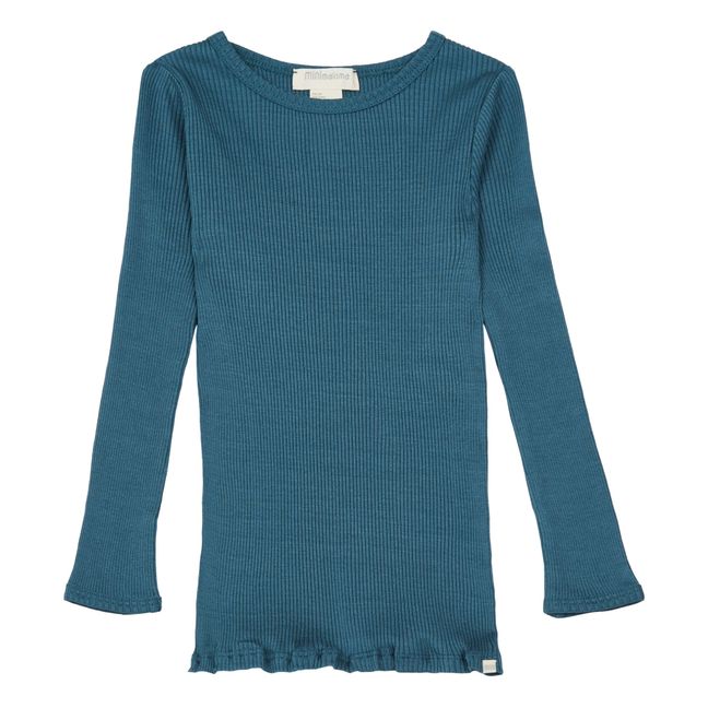 T-shirt, modello: Bergen Seamless, in seta e cotone Blu