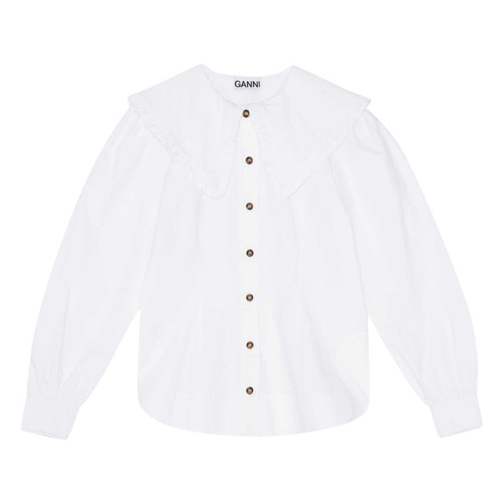 Blusa con cuello de popelín de algodón orgánico | Blanco- Imagen del producto n°0