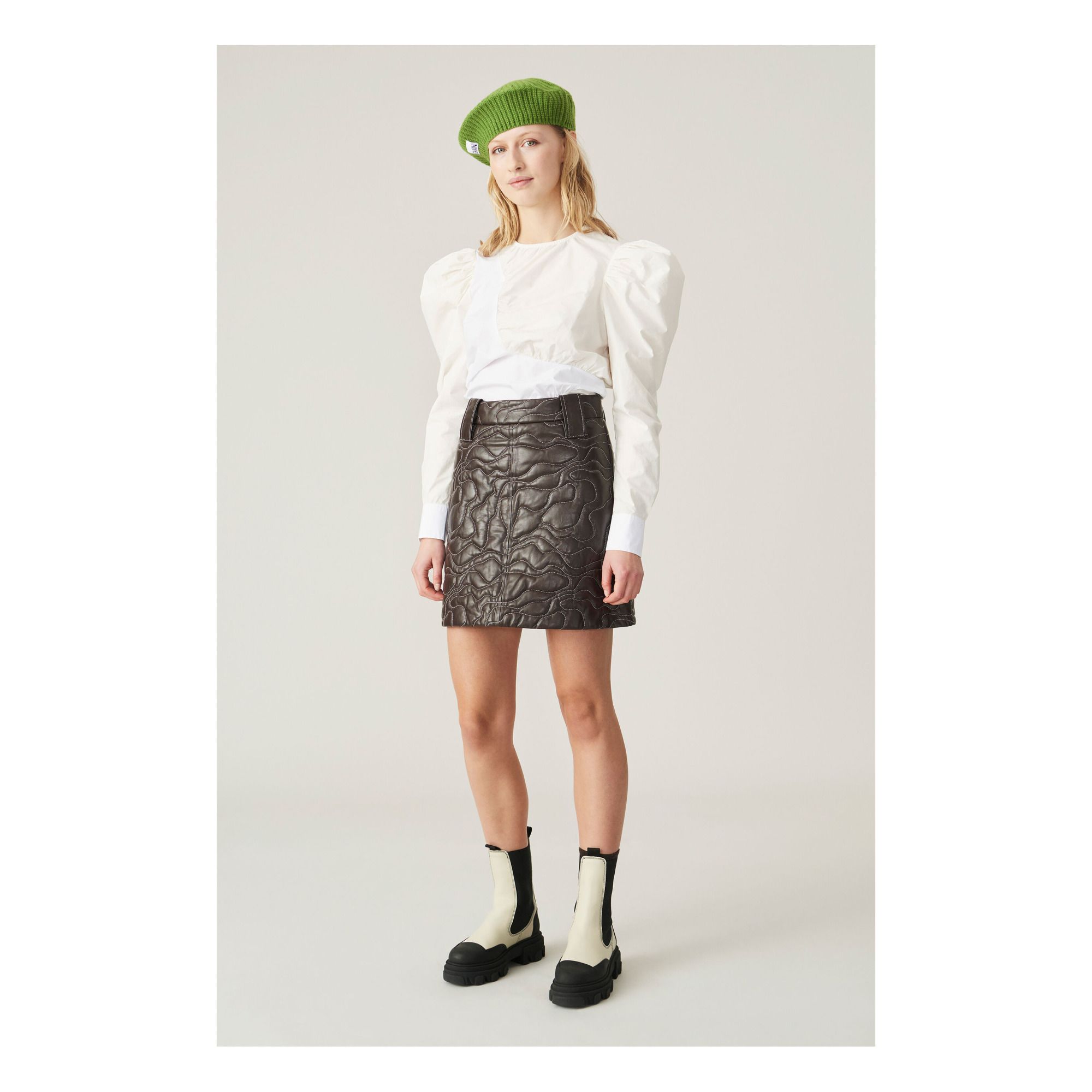 Ganni brown leather on sale skirt