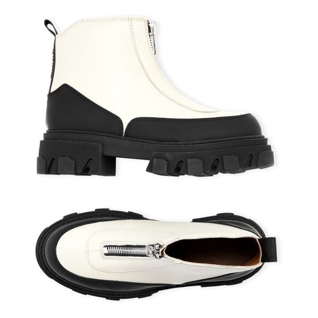 Zip-Up Leather Low-Top Boots Bianco