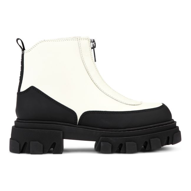 Zip-Up Leather Low-Top Boots Bianco