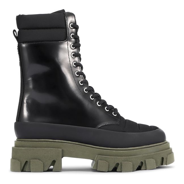 Dual-Material Lace-Up Boots Negro