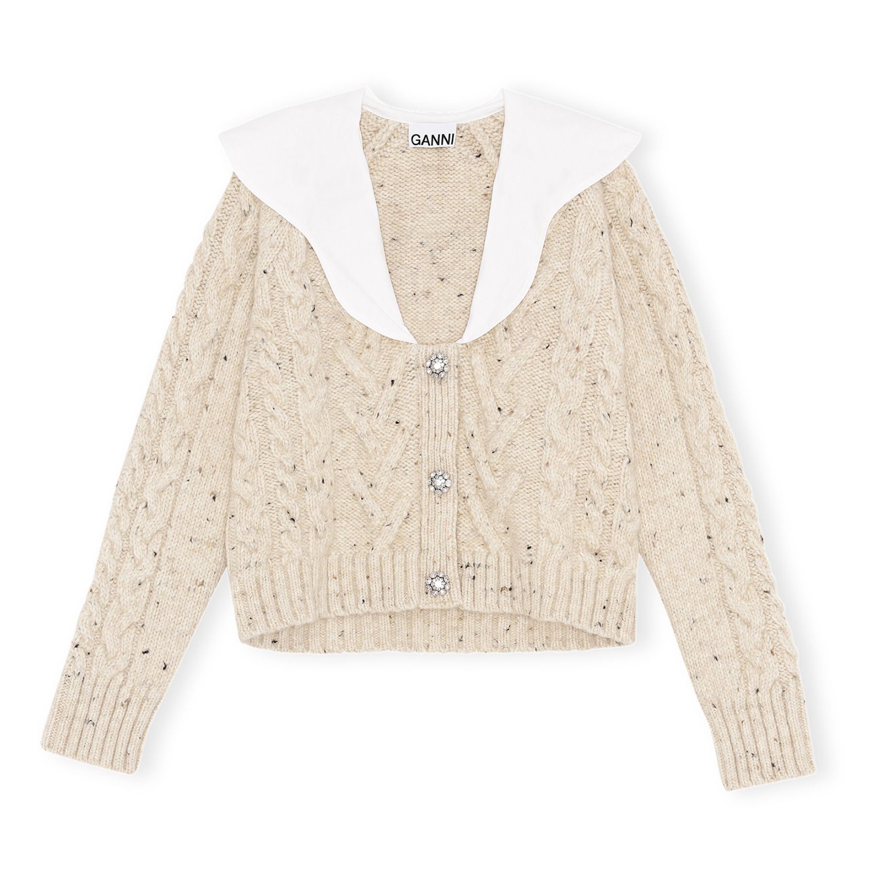 Ganni - Cardigan à Col Laine et Alpaga - Femme - Beige chiné