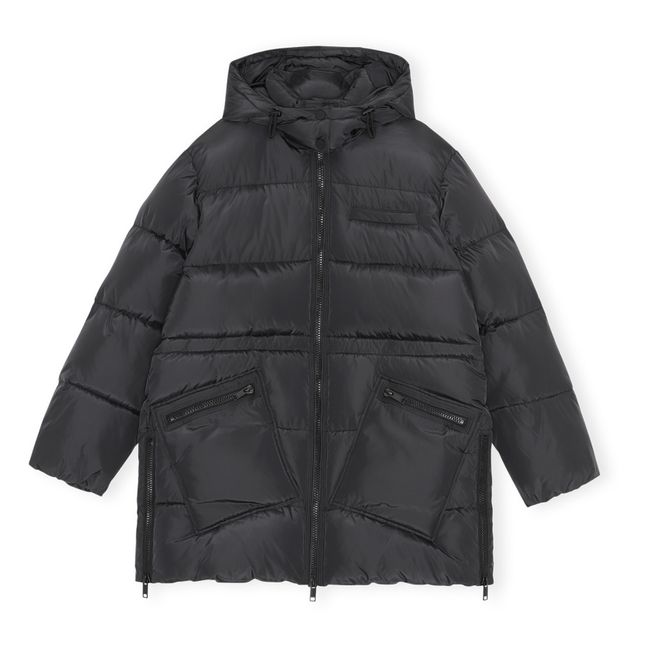 Recycled Polyester Long Puffer Jacket Black