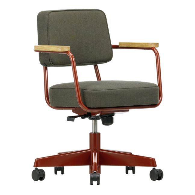 Executive Pivoting Desk Chair , Japanese Red Base - Jean Prouvé Dark grey