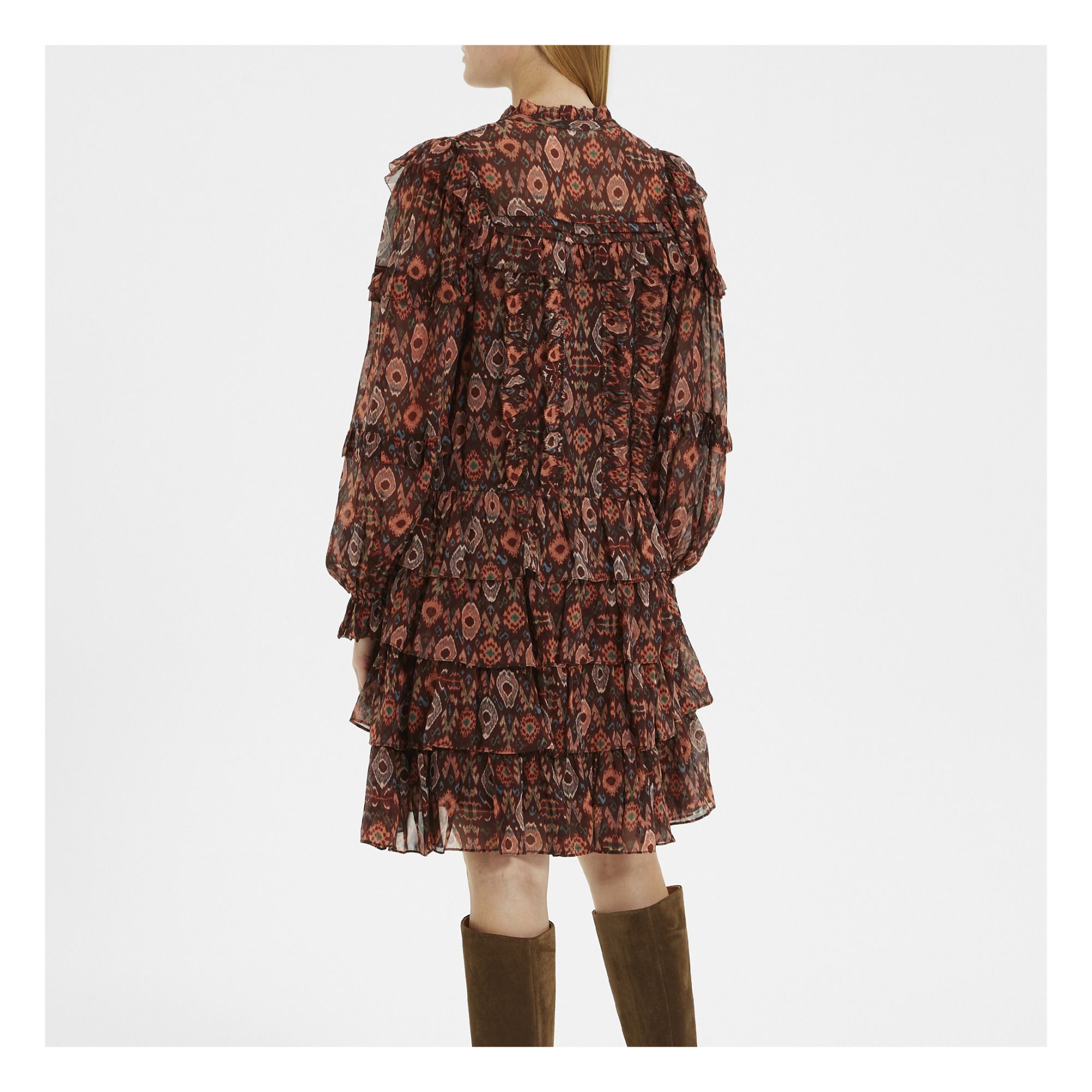Esma Folk Silk Ikat Dress Brick red 