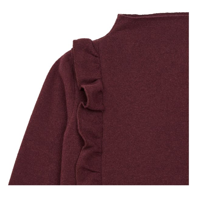 Recycled Knit Polo Neck Frill Jumper Burgundy