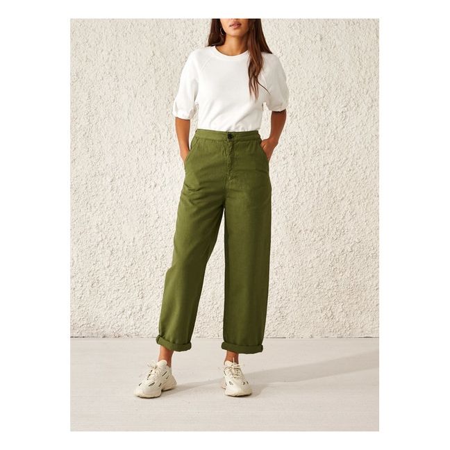 Pantalón de algodón y lino Pasop - Colección Mujer  | Verde Kaki