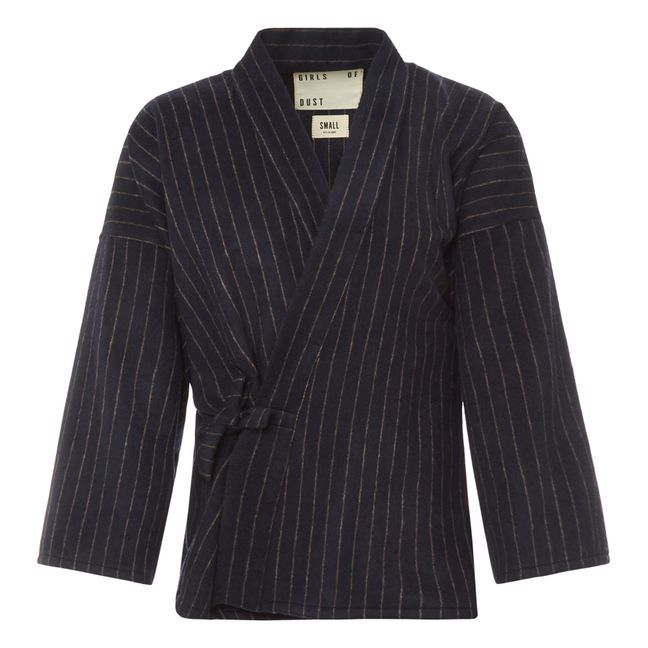 Kimono corto, a righe, in lana | Blu marino