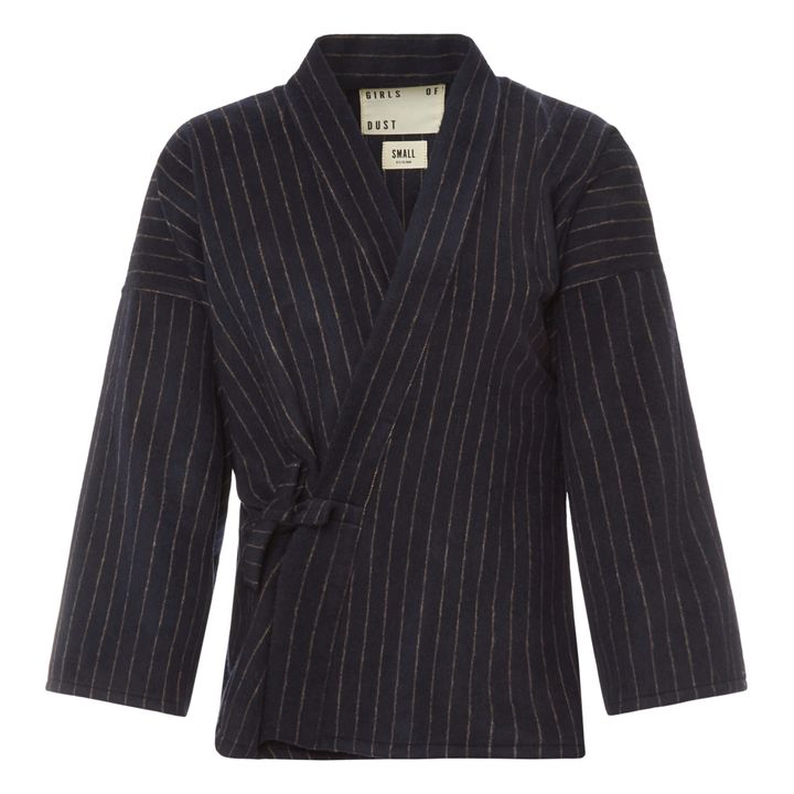 Kimono corto de lana a rayas | Azul Marino- Imagen del producto n°0