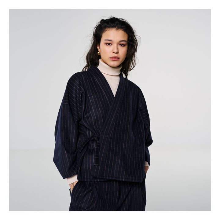 Striped Woollen Kimono | Navy blue- Product image n°2